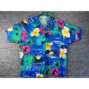 Vintage 80s Saks Fifth Avenue Shirt Button Up Blue Womens Small Hawaiian - USA